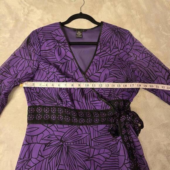 Silkland Women's 100% Silk Mini Wrap Dress  Purple Black Size M Lightweight - Picture 9 of 9